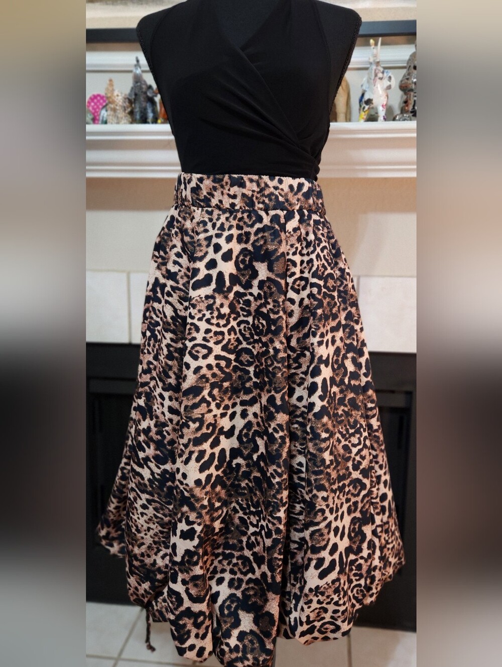 Leopard Print Circle Skirt - Black & Brown